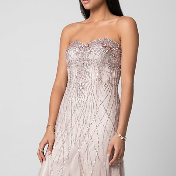 Rose Gold Embellished Tulle Sweetheart Gown - Picture 3 of 5